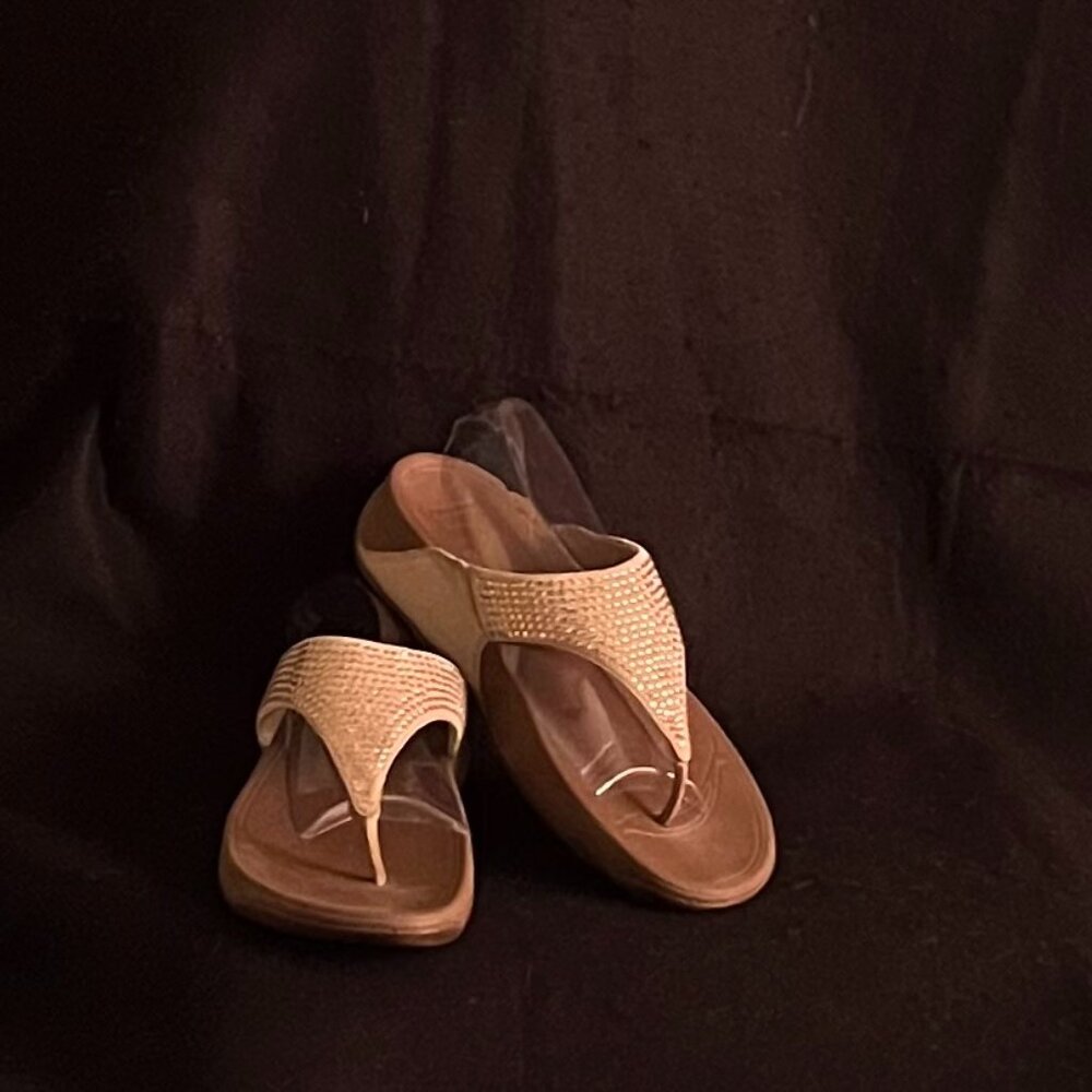 Beige Rhinestone Thong Sandals for Women - Sparkle Detail